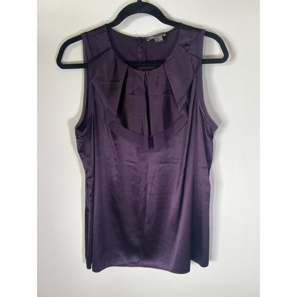 VINCE regency purple sleevless silk stretch blouse L ruffle officecore designer - Picture 1 of 9